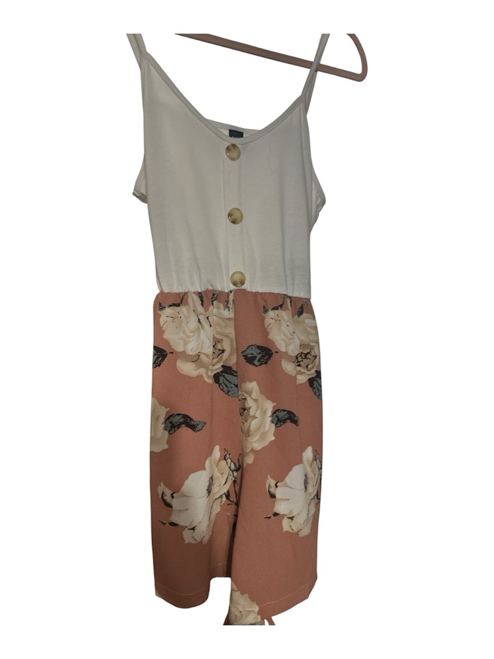 NWOT SHEIN Cream & Dusty Rose Floral romper buttons halfway ties in back 1x